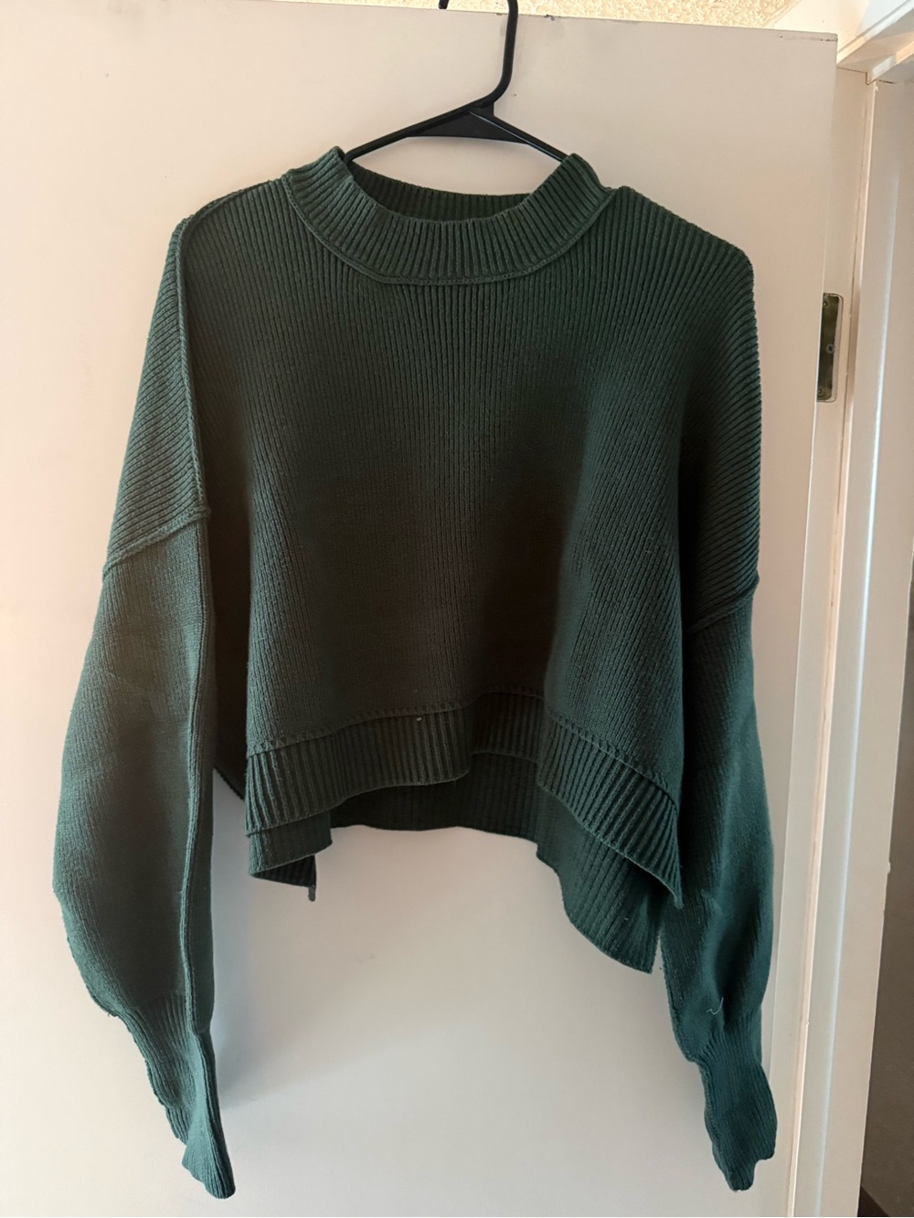 Free People Forest Green Cropped Crew Sweater